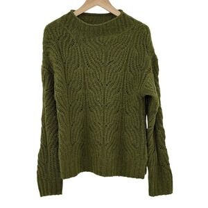 J.Crew Green Pointelle Knit Alpaca Blend Mock Neck Sweater Sz M Preppy Old Money